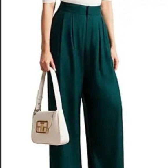 Ted Baker London Krissi High Waist Wide Leg Pants DARK GREEN 0 - Picture 3 of 5